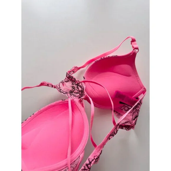 Lot of 2 LA SENZA Hello Sugar Pink Turquoise Lace Trim Push Up Bras, Size 34B - Picture 5 of 14